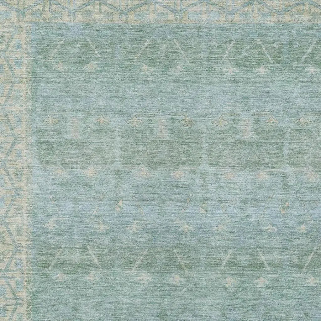 5' X 8' Mint Green And Green Tribal Washable Indoor Outdoor Area Rug Homeroots Outdoor