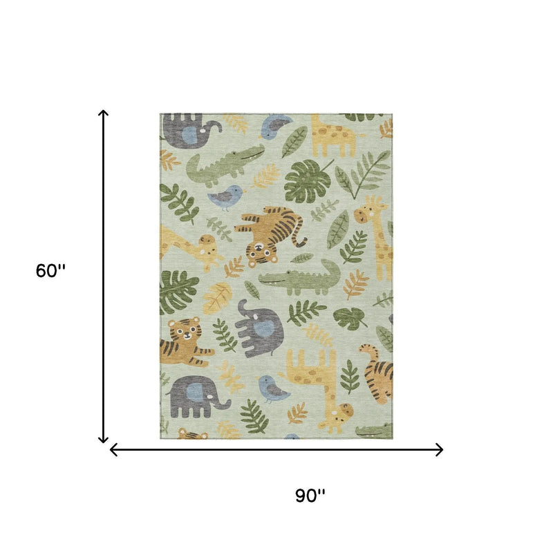 5' X 8' Mint Green And Ivory Abstract Washable Indoor Outdoor Area Rug Homeroots Outdoor