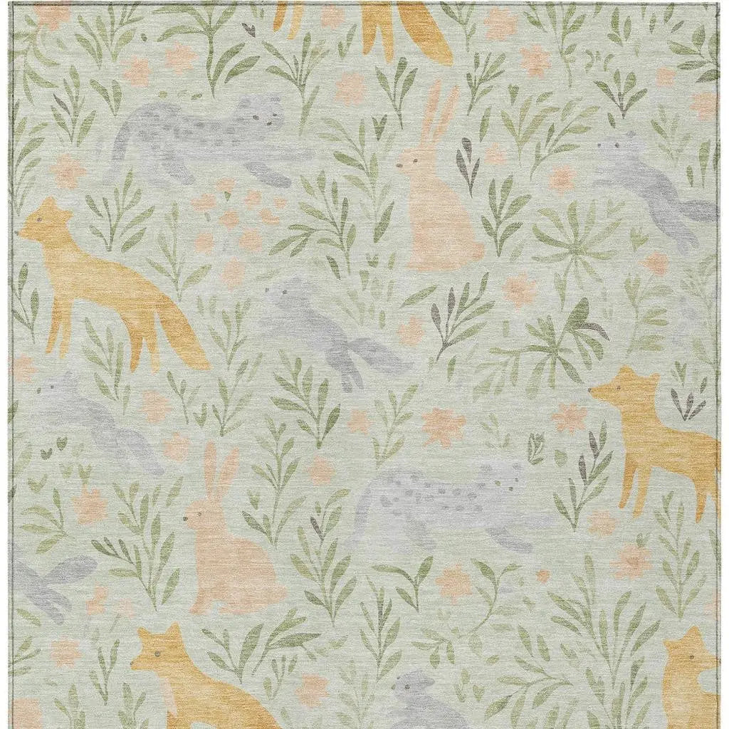 5' X 8' Mint Green And Pink Botanical Leaves Washable Indoor Outdoor Area Rug Homeroots Outdoor