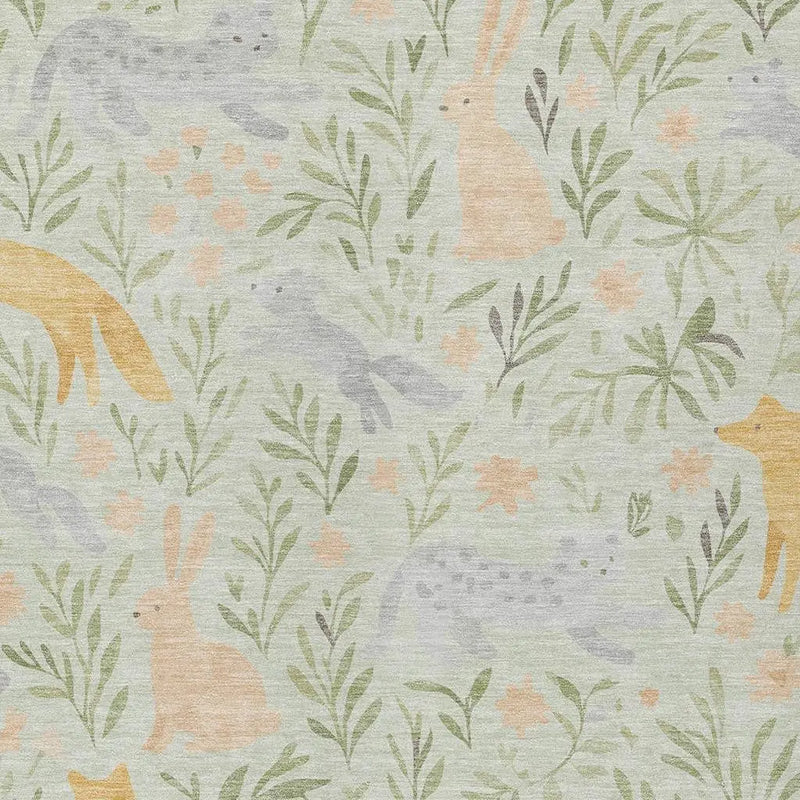 5' X 8' Mint Green And Pink Botanical Leaves Washable Indoor Outdoor Area Rug Homeroots Outdoor
