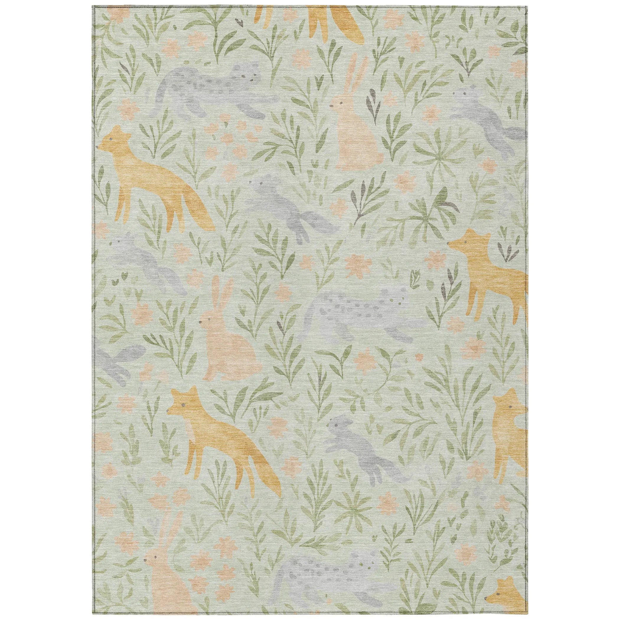 5' X 8' Mint Green And Pink Botanical Leaves Washable Indoor Outdoor Area Rug Homeroots Outdoor