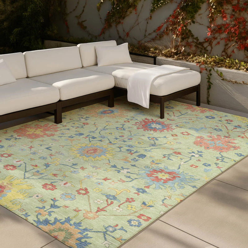5' X 8' Mint Green And Salmon Faux Bois Washable Indoor Outdoor Area Rug Homeroots Outdoor