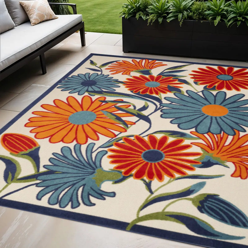 5' X 8' Multicolor Floral Stain Resistant Non Skid Area Rug Homeroots Outdoor