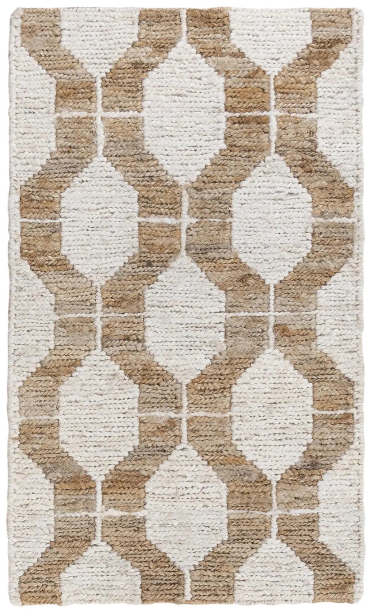 5' X 8' Natural And Ivory Jute Geometric Hand Woven Area Rug Homeroots Home Decor