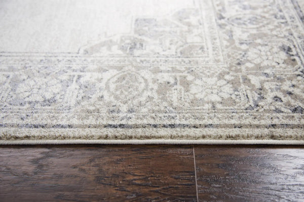5' X 8' Natural Beige Gray And Dark Gray Medallion Area Rug Homeroots Home Decor