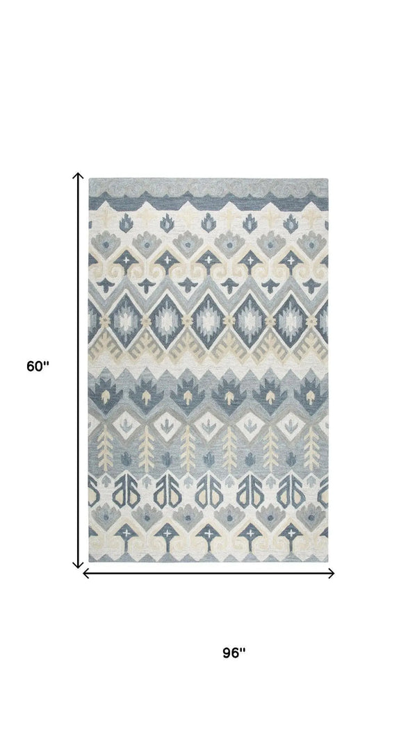 5' X 8' Natural Tan Gray And Dark Gray Wool Southwestern Hand Tufted Area Rug Homeroots Home Decor