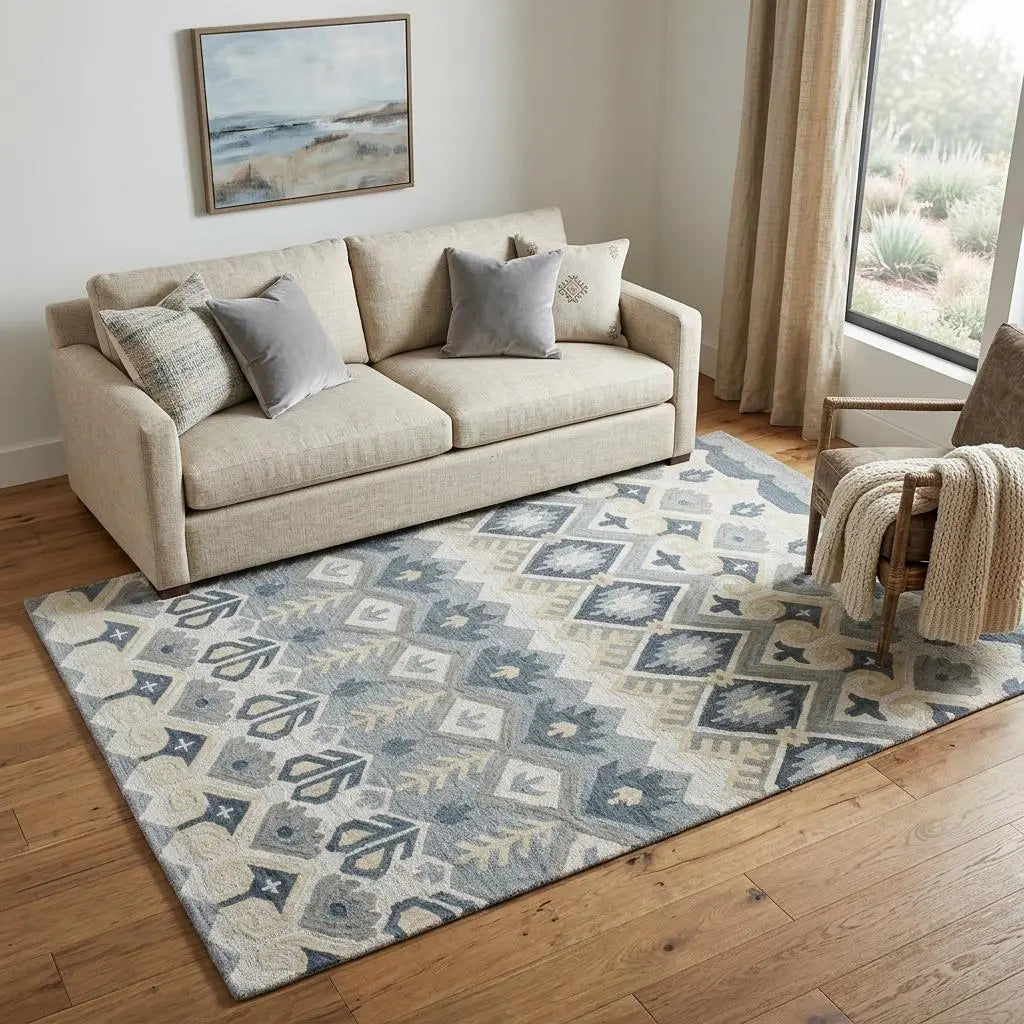 5' X 8' Natural Tan Gray And Dark Gray Wool Southwestern Hand Tufted Area Rug Homeroots Home Decor