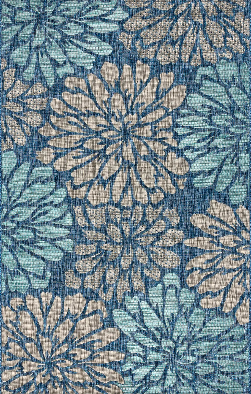5' X 8' Navy Blue And Aqua Floral Indoor Outdoor Area Rug Homeroots Outdoor