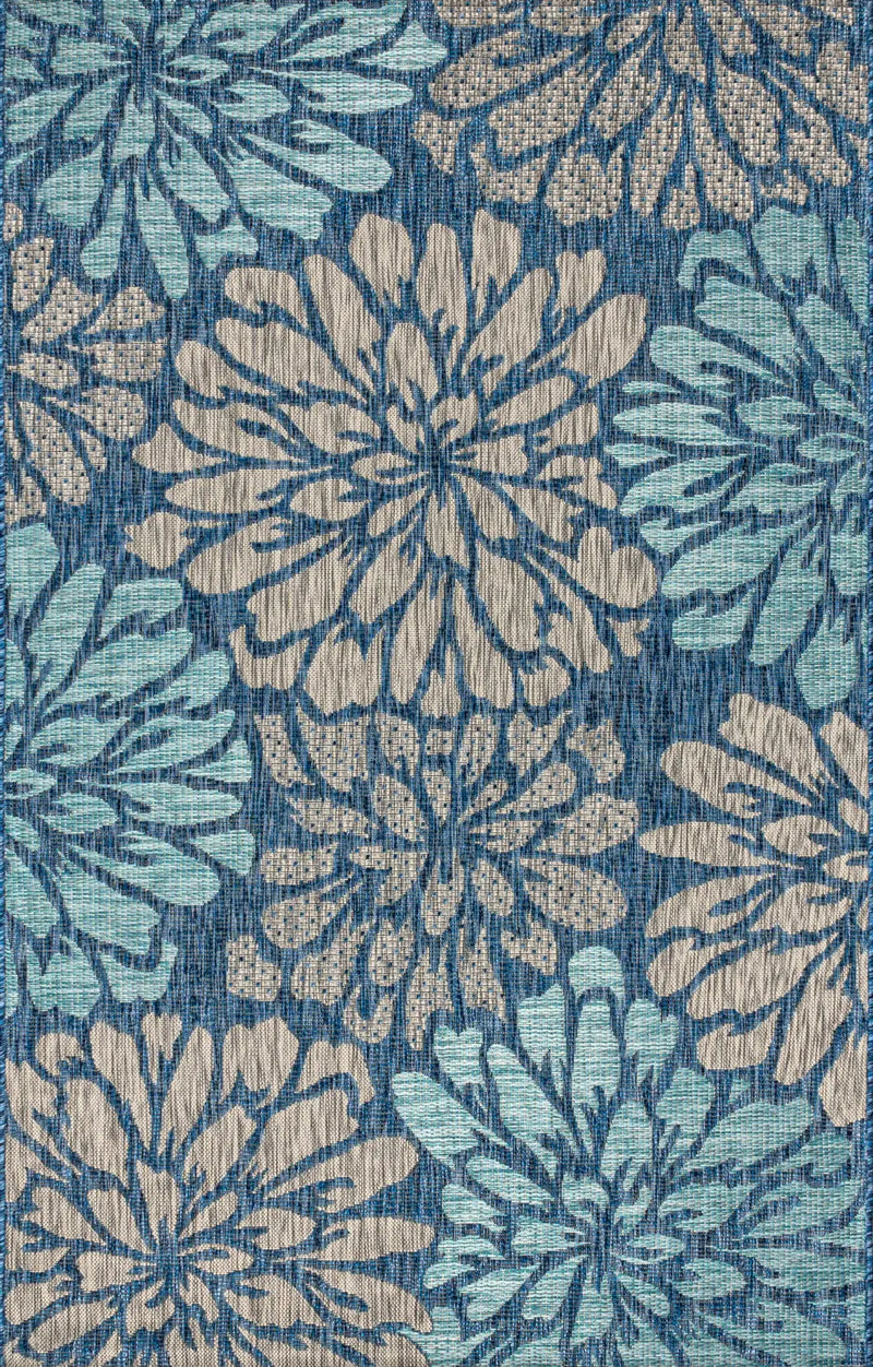 5' X 8' Navy Blue And Aqua Floral Indoor Outdoor Area Rug Homeroots Outdoor