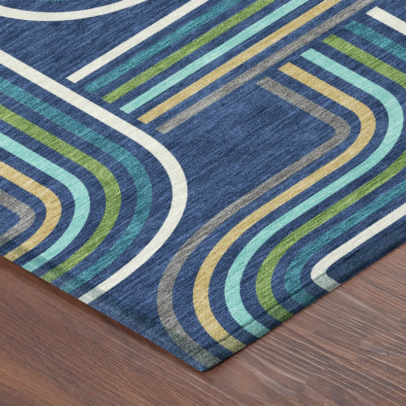 5' X 8' Navy Blue And Aqua Geometric Washable Indoor Outdoor Area Rug Homeroots Outdoor