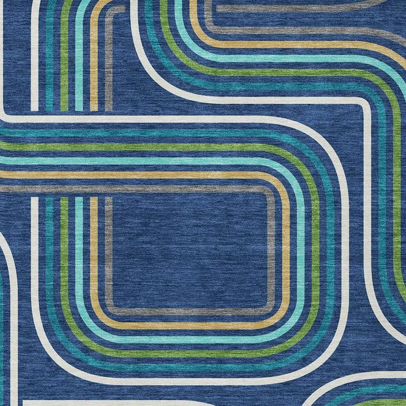 5' X 8' Navy Blue And Aqua Geometric Washable Indoor Outdoor Area Rug Homeroots Outdoor