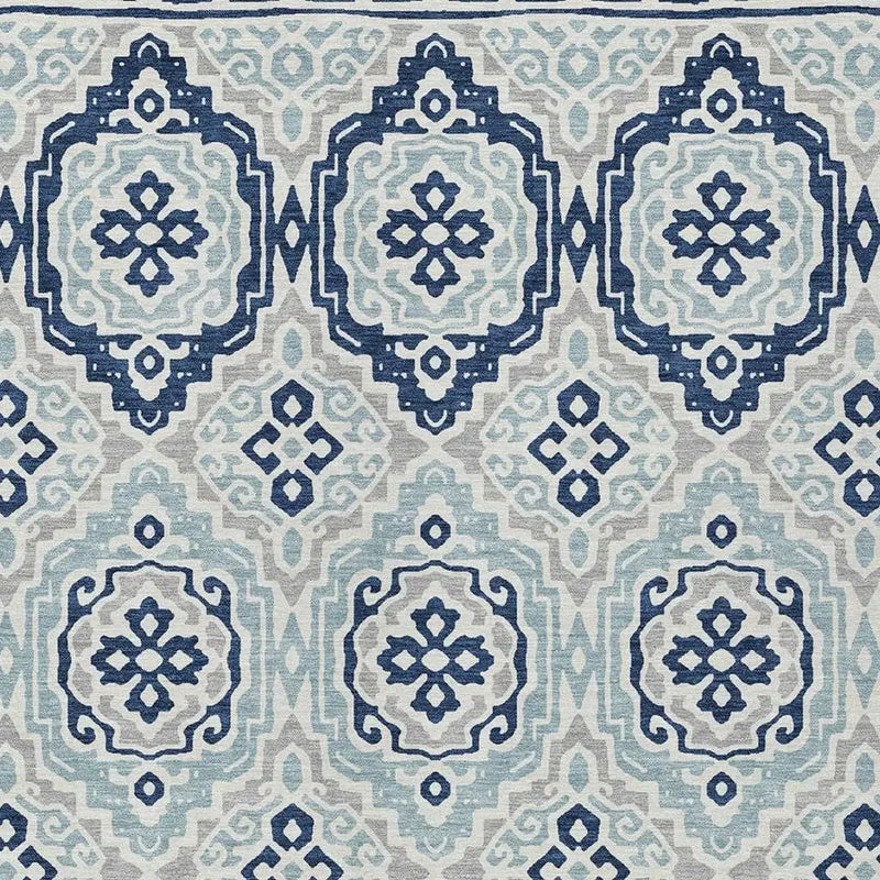 5' X 8' Navy Blue And Aqua Tribal Washable Indoor Outdoor Area Rug Homeroots Outdoor