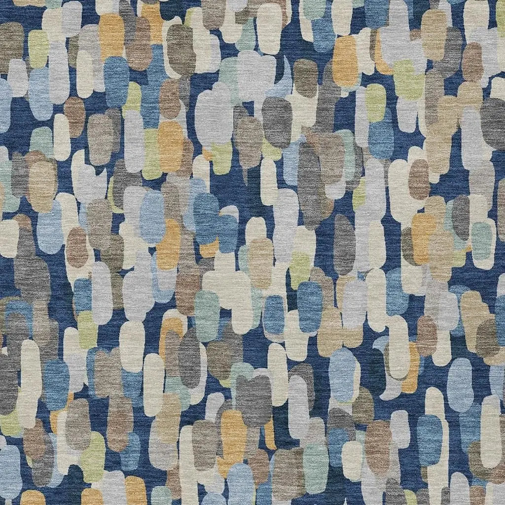 5' X 8' Navy Blue And Beige Abstract Washable Indoor Outdoor Area Rug Homeroots Outdoor