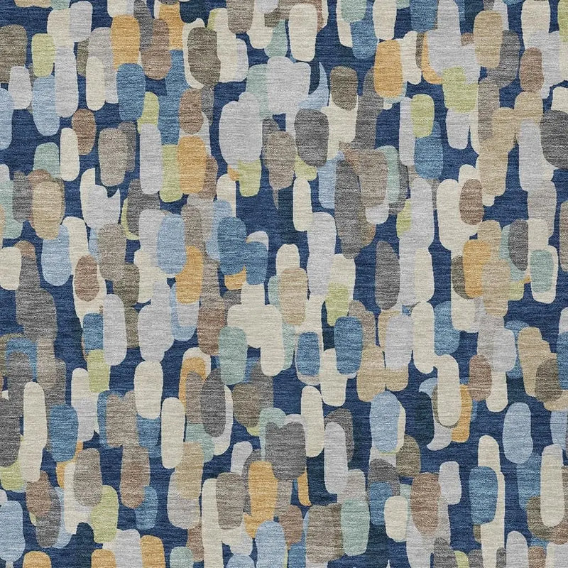 5' X 8' Navy Blue And Beige Abstract Washable Indoor Outdoor Area Rug Homeroots Outdoor