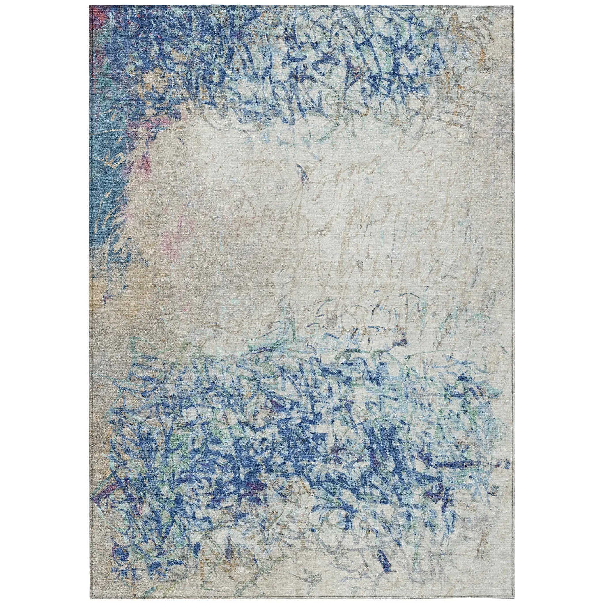5' X 8' Navy Blue And Beige Abstract Washable Indoor Outdoor Area Rug Homeroots Outdoor