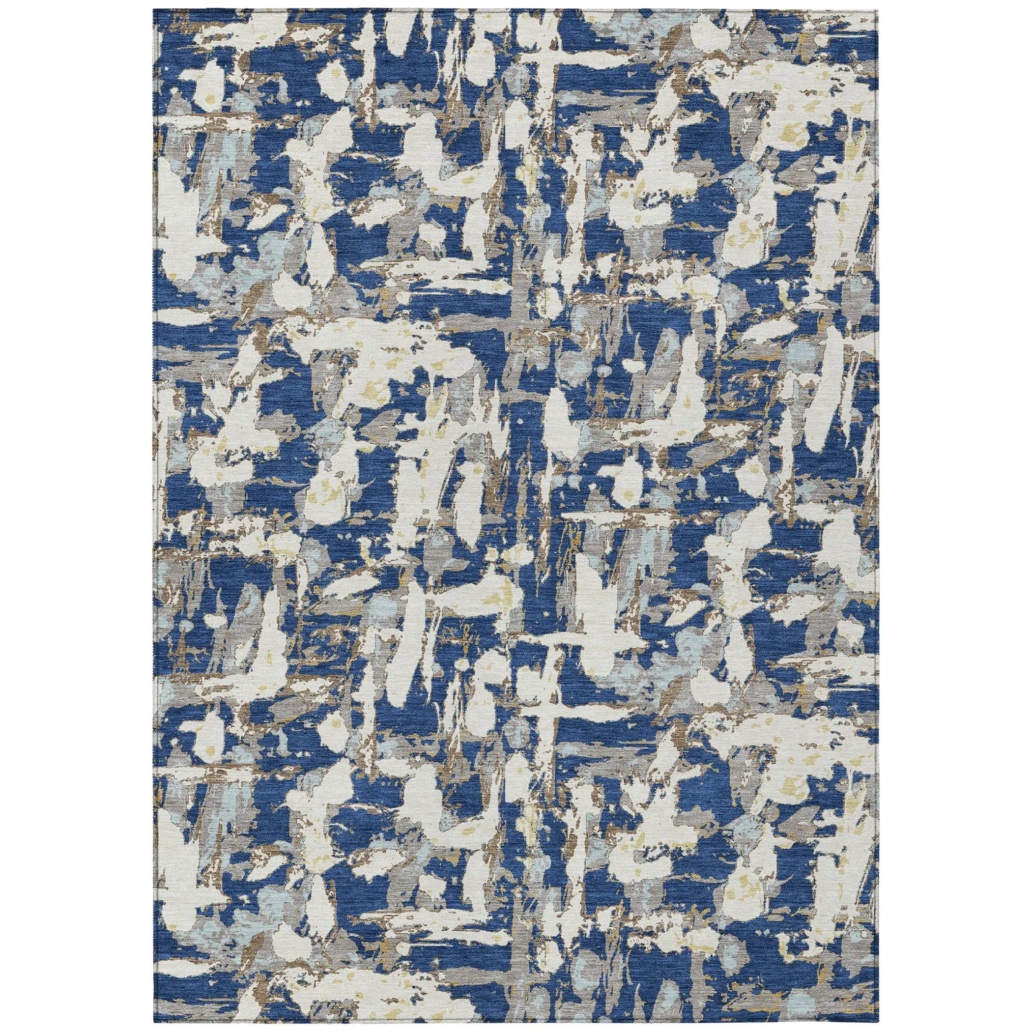 5' X 8' Navy Blue And Beige Abstract Washable Indoor Outdoor Area Rug Homeroots Outdoor