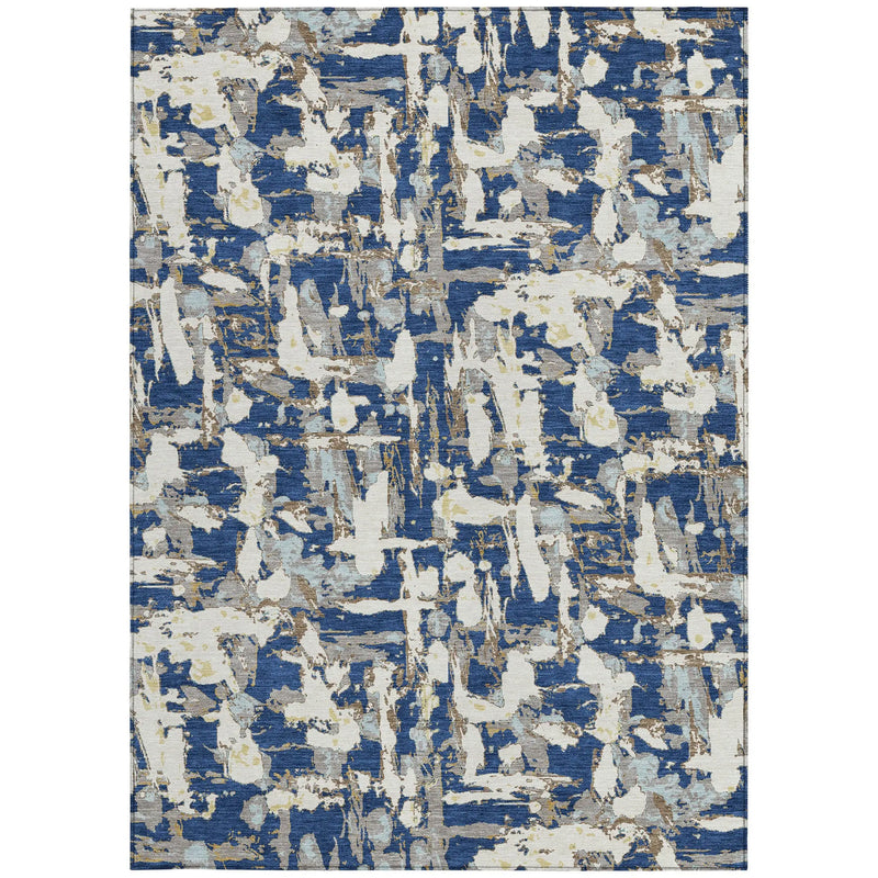 5' X 8' Navy Blue And Beige Abstract Washable Indoor Outdoor Area Rug Homeroots Outdoor
