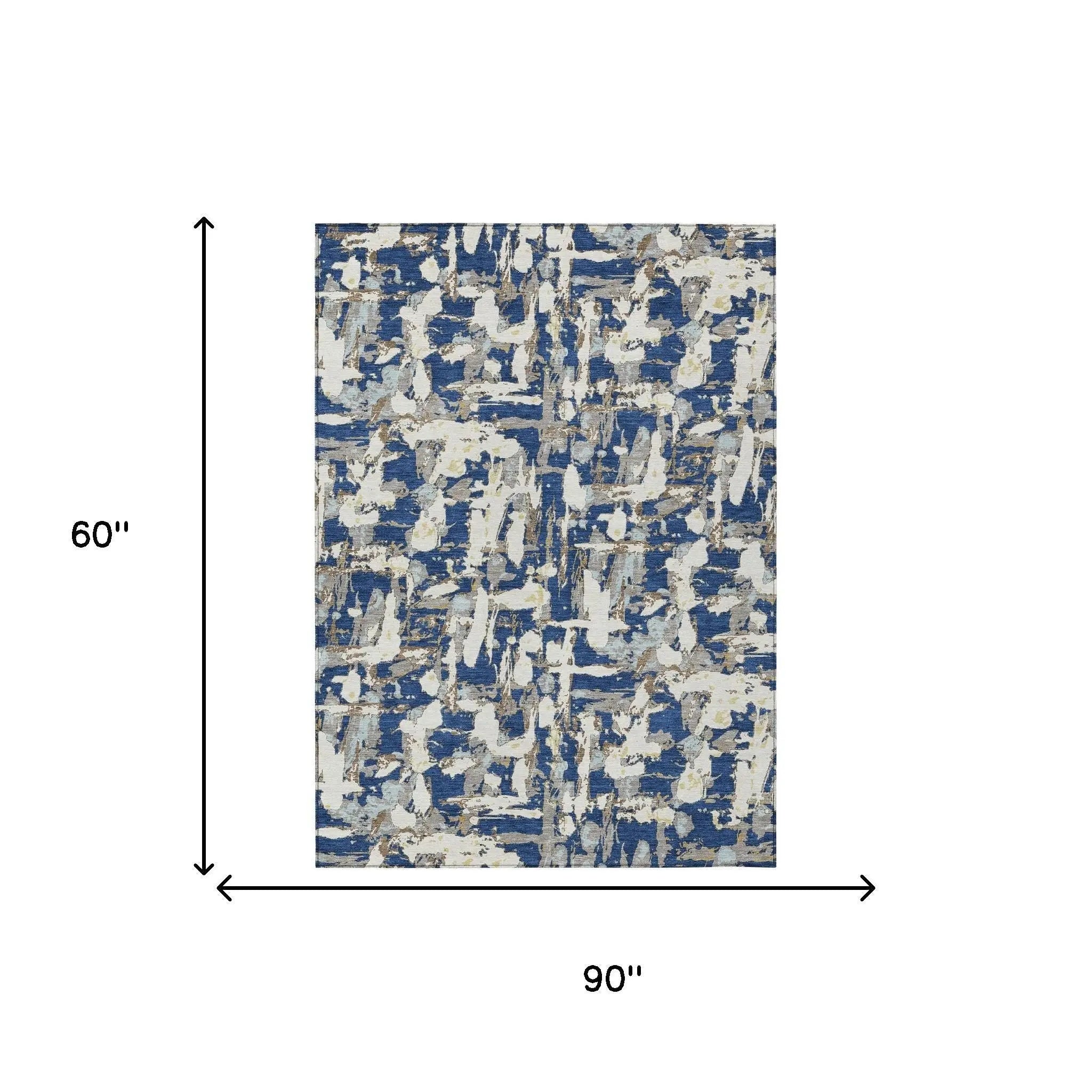 5' X 8' Navy Blue And Beige Abstract Washable Indoor Outdoor Area Rug Homeroots Outdoor