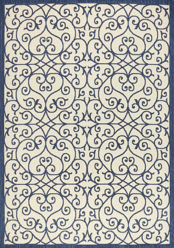 5' X 8' Navy Blue And Beige Geometric Indoor Outdoor Area Rug Homeroots Outdoor