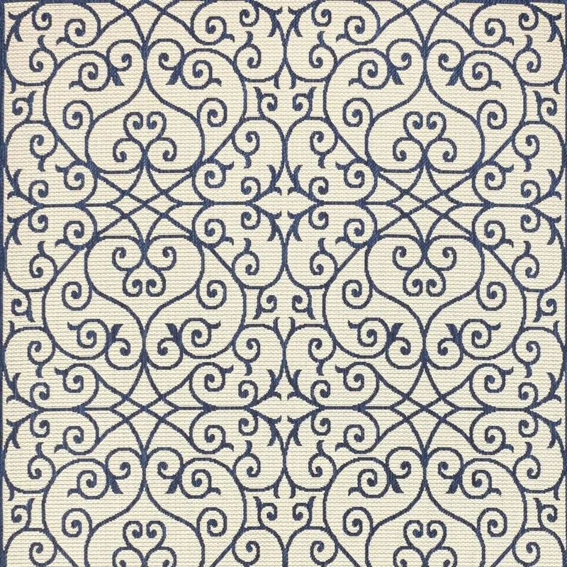 5' X 8' Navy Blue And Beige Geometric Indoor Outdoor Area Rug Homeroots Outdoor