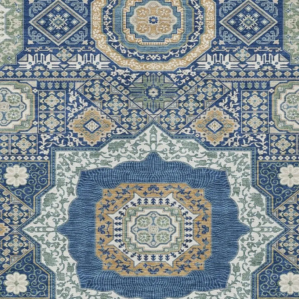 5' X 8' Navy Blue And Beige Oriental Washable Indoor Outdoor Area Rug Homeroots Outdoor