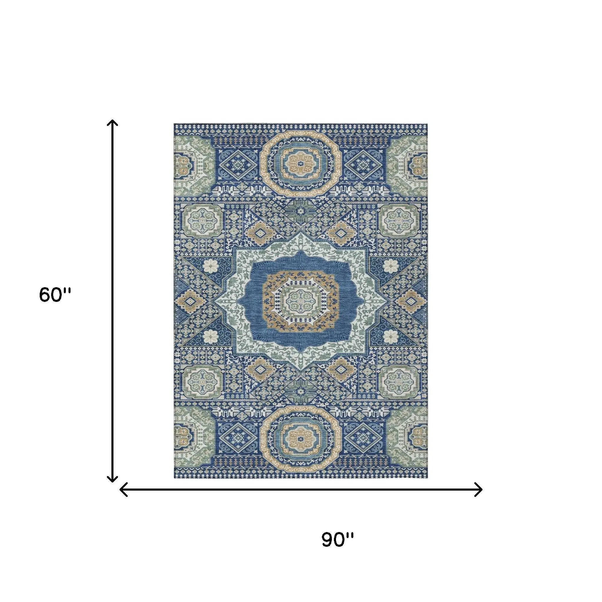 5' X 8' Navy Blue And Beige Oriental Washable Indoor Outdoor Area Rug Homeroots Outdoor