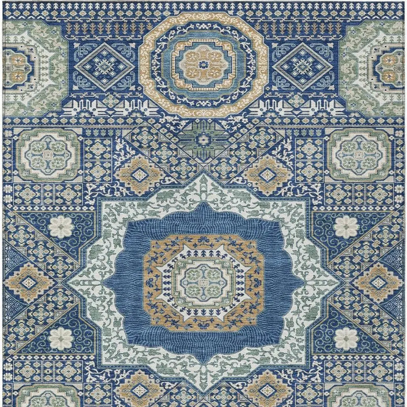 5' X 8' Navy Blue And Beige Oriental Washable Indoor Outdoor Area Rug Homeroots Outdoor