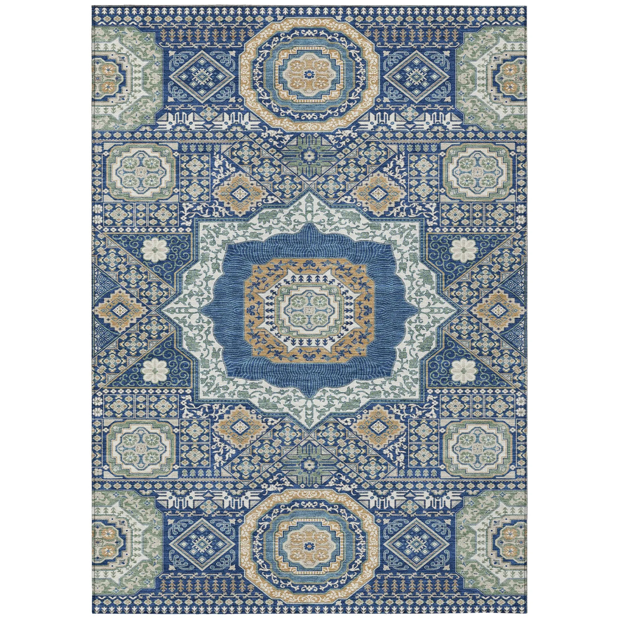 5' X 8' Navy Blue And Beige Oriental Washable Indoor Outdoor Area Rug Homeroots Outdoor