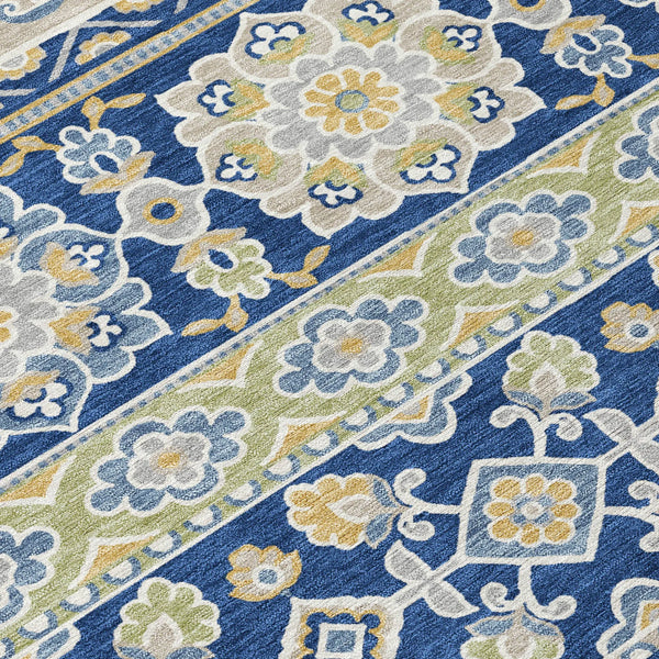 5' X 8' Navy Blue And Beige Tribal Washable Indoor Outdoor Area Rug Homeroots Outdoor