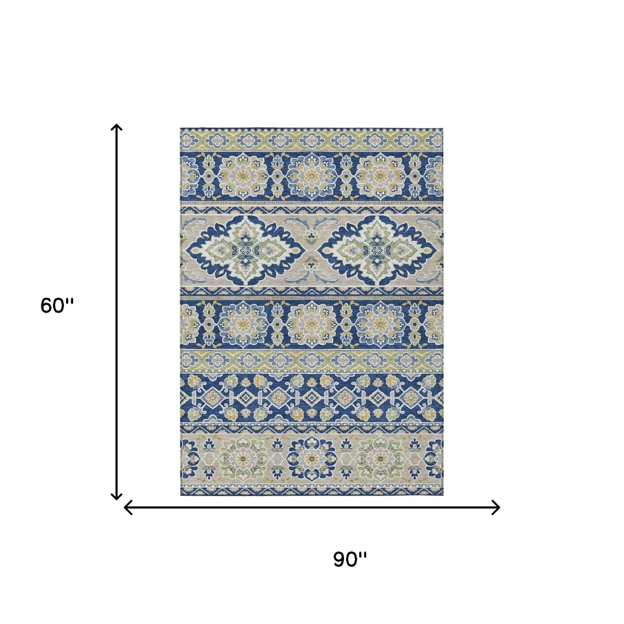 5' X 8' Navy Blue And Beige Tribal Washable Indoor Outdoor Area Rug Homeroots Outdoor