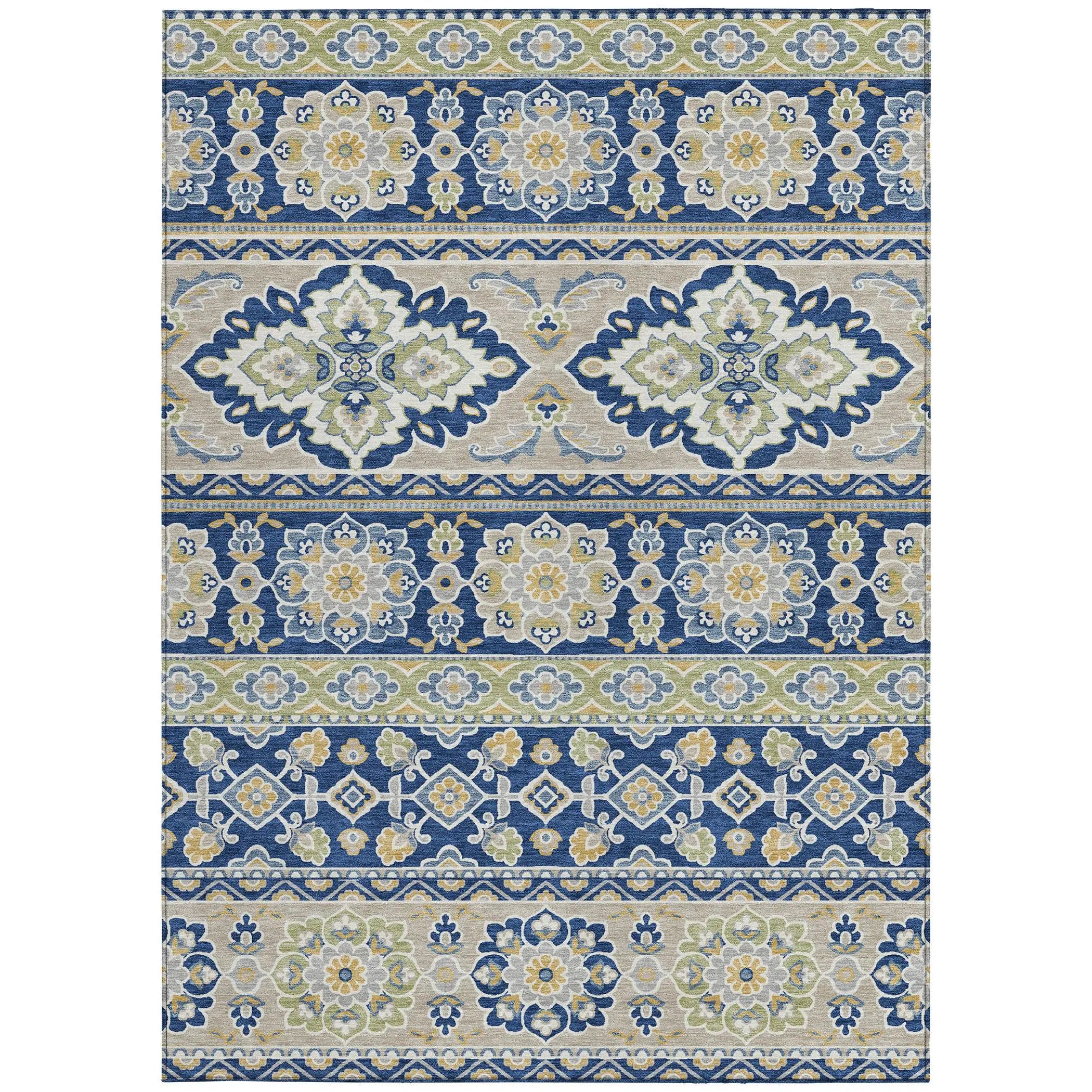 5' X 8' Navy Blue And Beige Tribal Washable Indoor Outdoor Area Rug Homeroots Outdoor