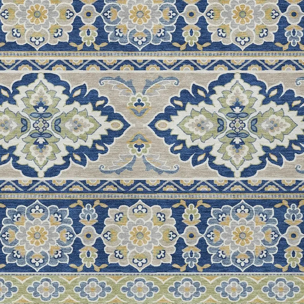5' X 8' Navy Blue And Beige Tribal Washable Indoor Outdoor Area Rug Homeroots Outdoor