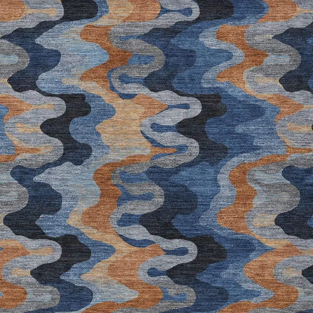 5' X 8' Navy Blue And Black Abstract Washable Indoor Outdoor Area Rug Homeroots Outdoor