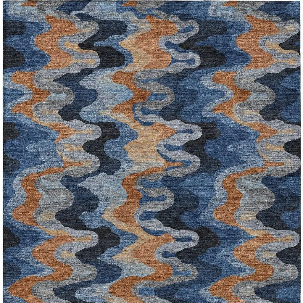 5' X 8' Navy Blue And Black Abstract Washable Indoor Outdoor Area Rug Homeroots Outdoor