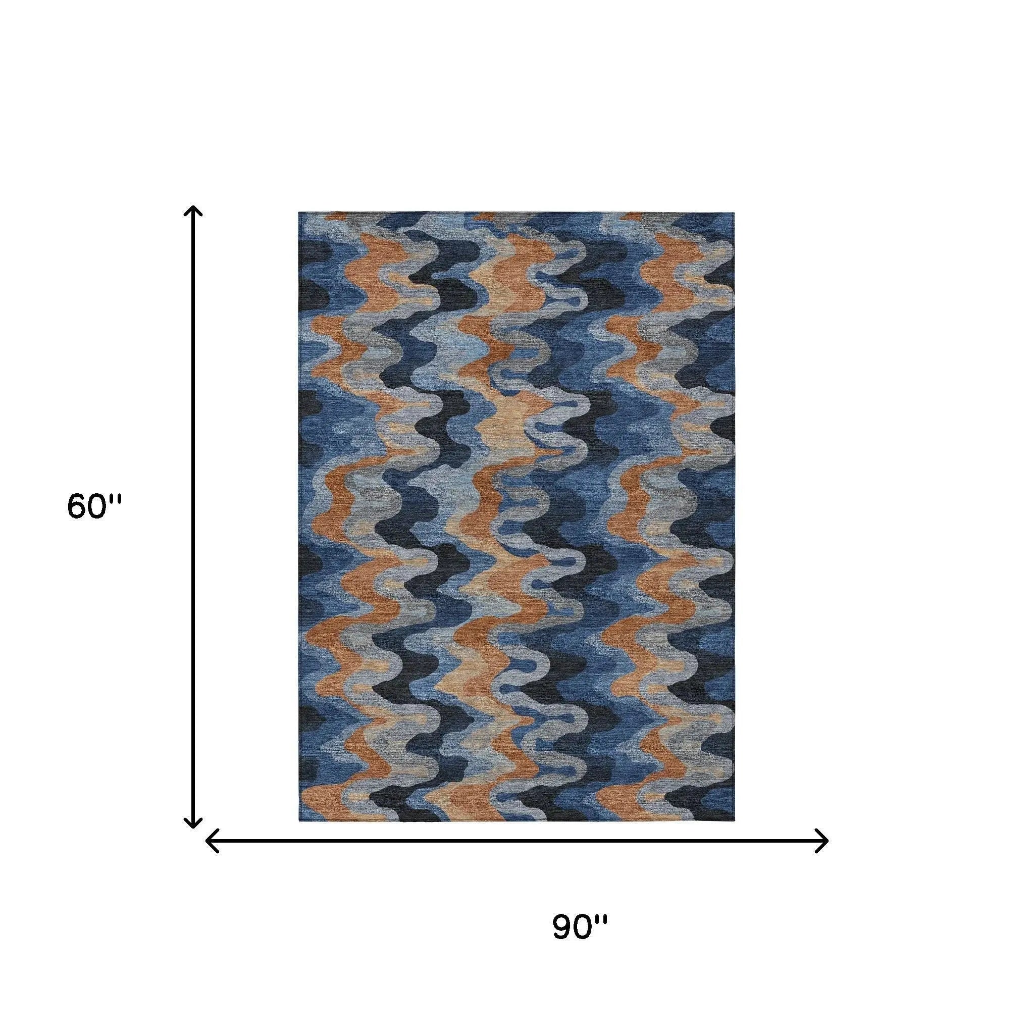 5' X 8' Navy Blue And Black Abstract Washable Indoor Outdoor Area Rug Homeroots Outdoor