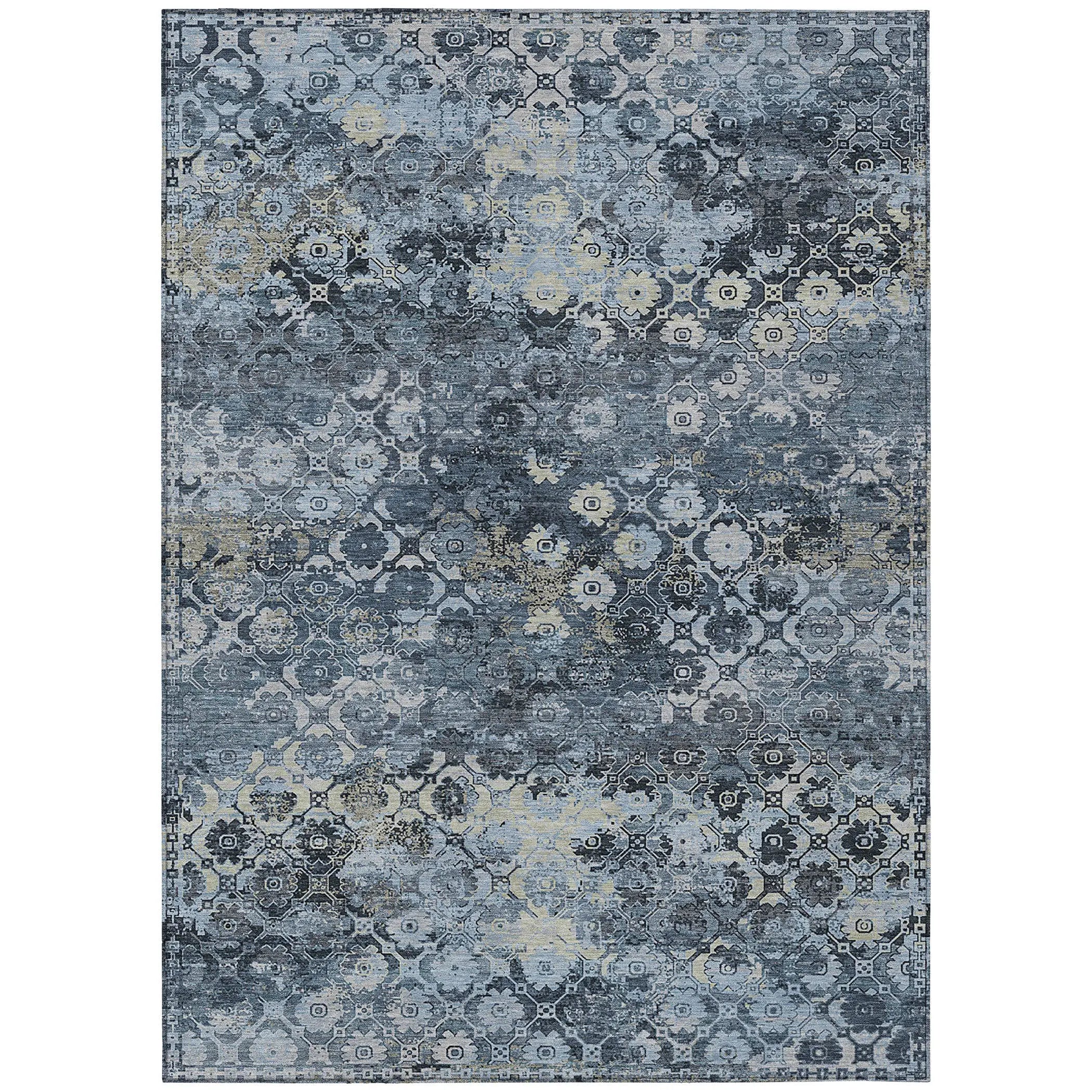 5' X 8' Navy Blue And Blue Abstract Washable Indoor Outdoor Area Rug Homeroots Outdoor