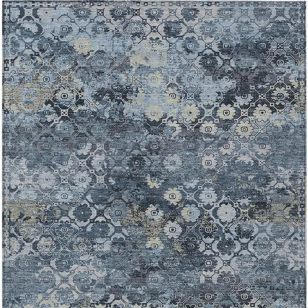 5' X 8' Navy Blue And Blue Abstract Washable Indoor Outdoor Area Rug Homeroots Outdoor
