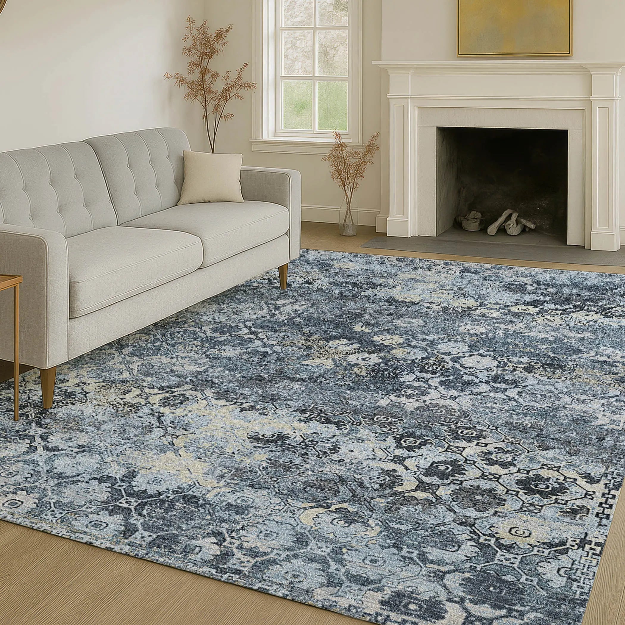 5' X 8' Navy Blue And Blue Abstract Washable Indoor Outdoor Area Rug Homeroots Outdoor