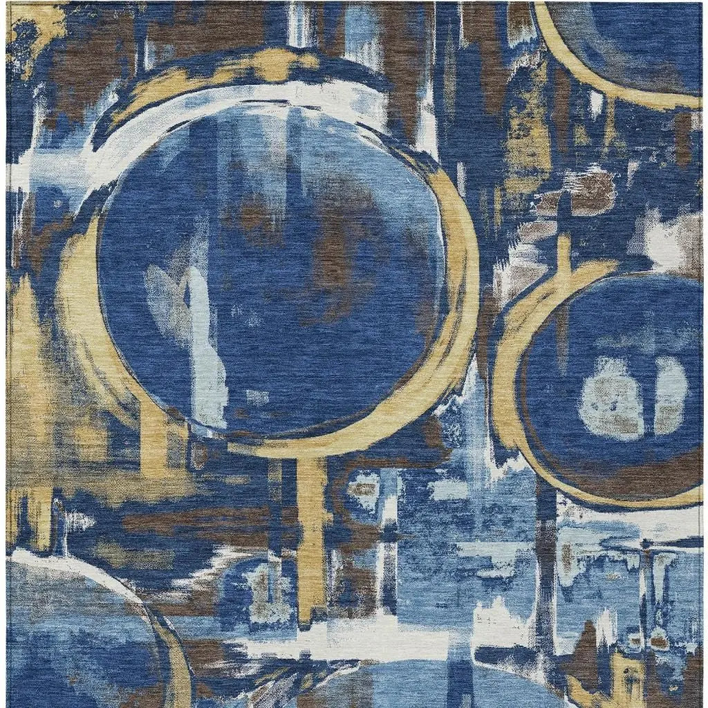 5' X 8' Navy Blue And Blue Abstract Washable Indoor Outdoor Area Rug Homeroots Outdoor