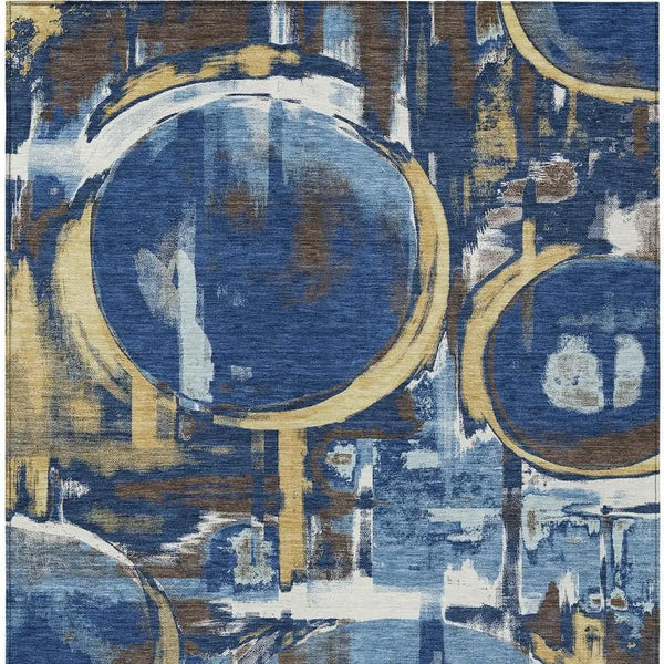 5' X 8' Navy Blue And Blue Abstract Washable Indoor Outdoor Area Rug Homeroots Outdoor