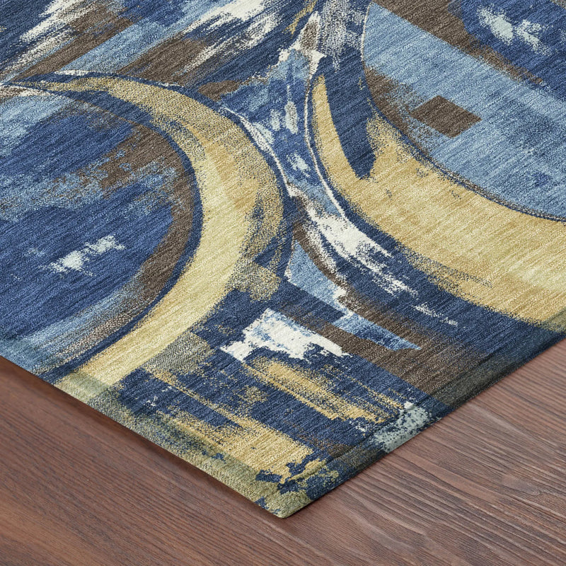 5' X 8' Navy Blue And Blue Abstract Washable Indoor Outdoor Area Rug Homeroots Outdoor