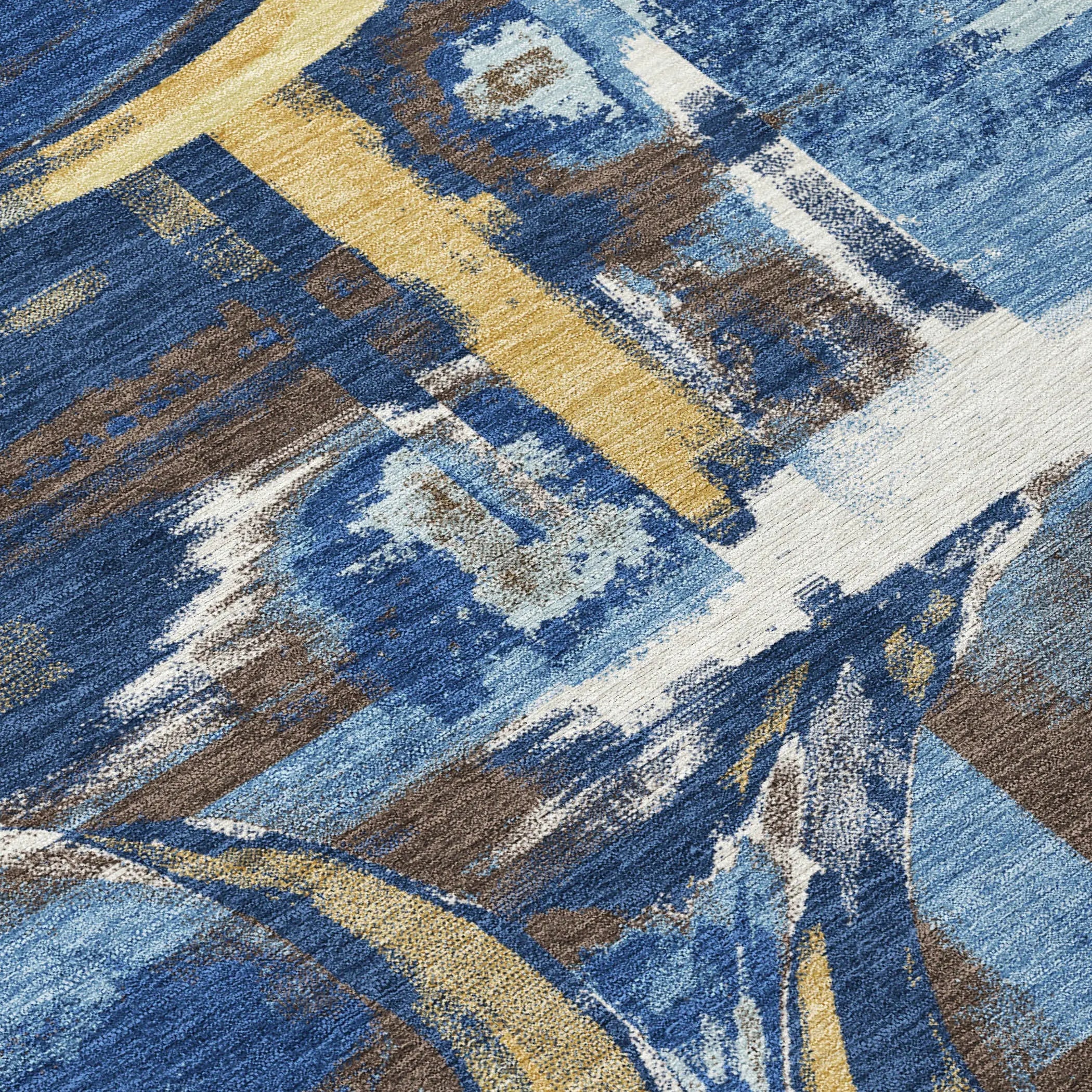 5' X 8' Navy Blue And Blue Abstract Washable Indoor Outdoor Area Rug Homeroots Outdoor