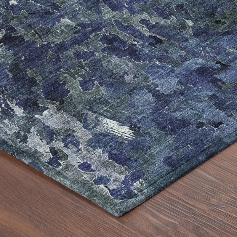 5' X 8' Navy Blue And Blue Abstract Washable Indoor Outdoor Area Rug Homeroots Outdoor