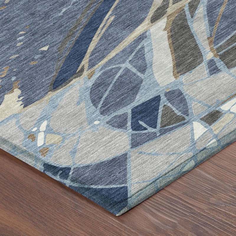 5' X 8' Navy Blue And Blue Abstract Washable Indoor Outdoor Area Rug Homeroots Outdoor