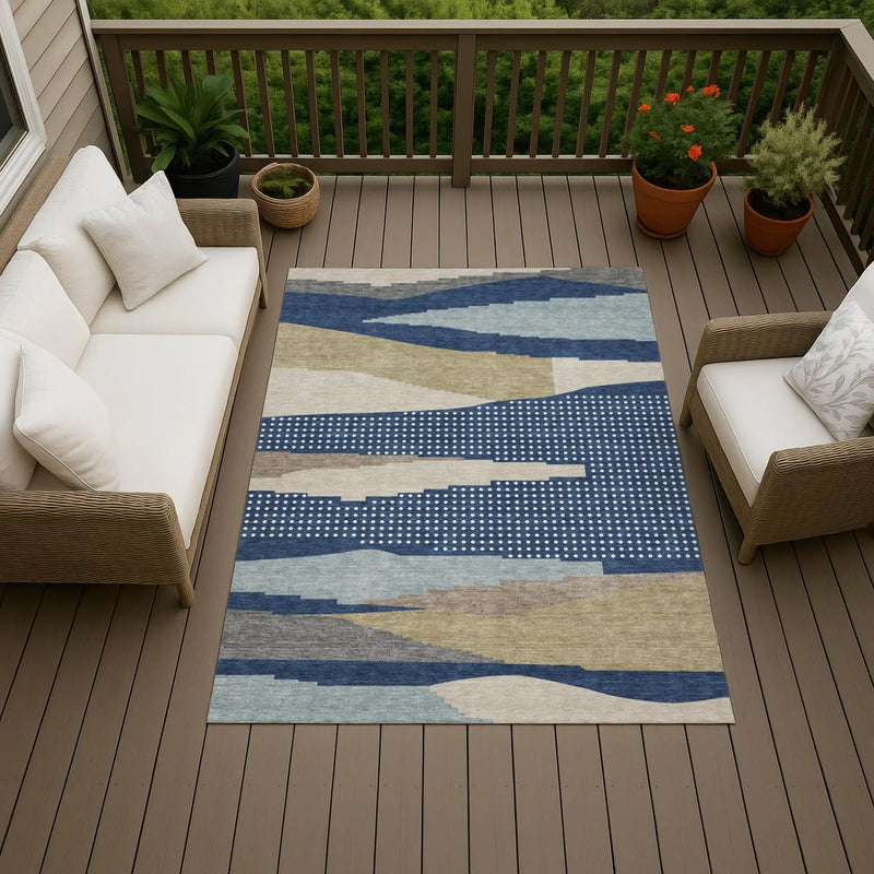 5' X 8' Navy Blue And Blue Abstract Washable Indoor Outdoor Area Rug Homeroots Outdoor