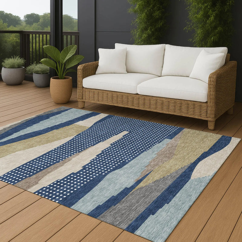 5' X 8' Navy Blue And Blue Abstract Washable Indoor Outdoor Area Rug Homeroots Outdoor