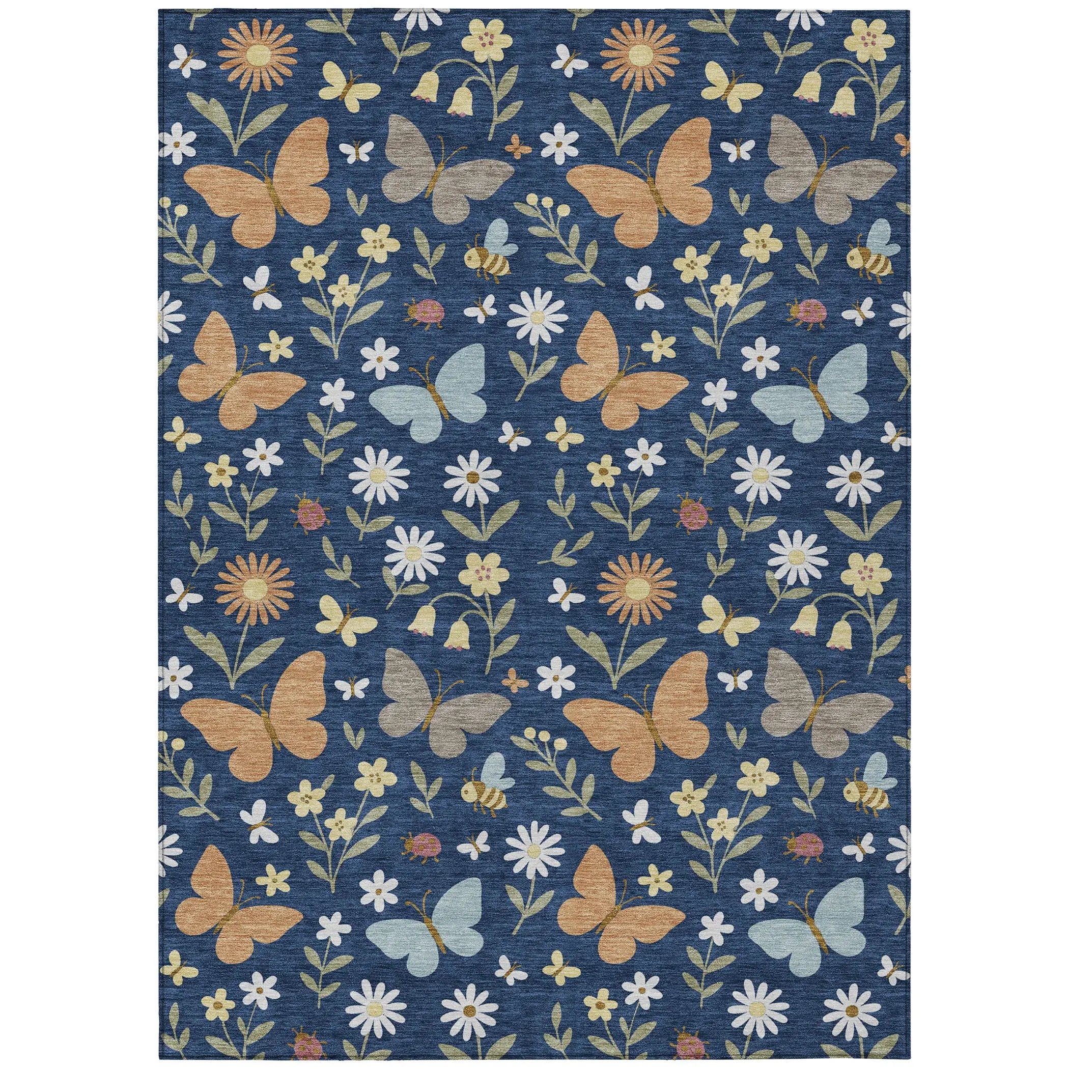 5' X 8' Navy Blue And Blue Abstract Washable Indoor Outdoor Area Rug Homeroots Outdoor