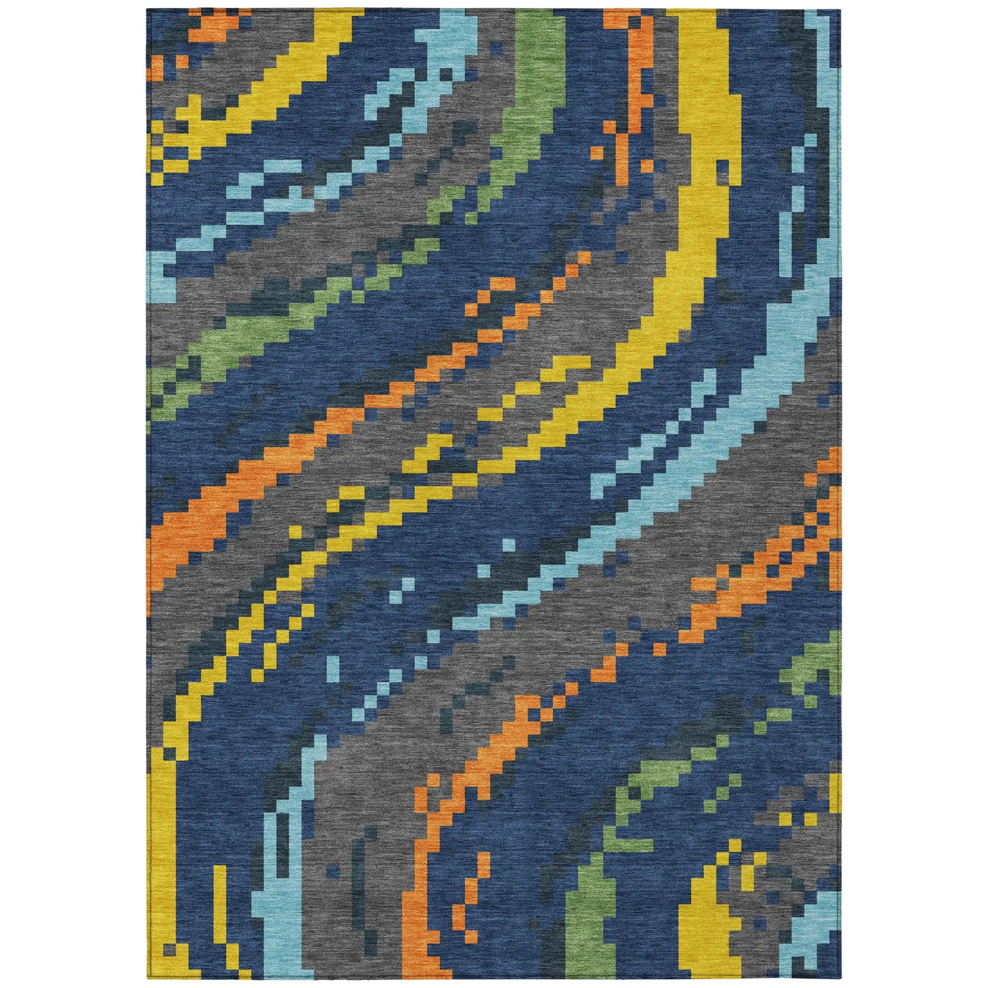 5' X 8' Navy Blue And Blue Abstract Washable Indoor Outdoor Area Rug Homeroots Outdoor
