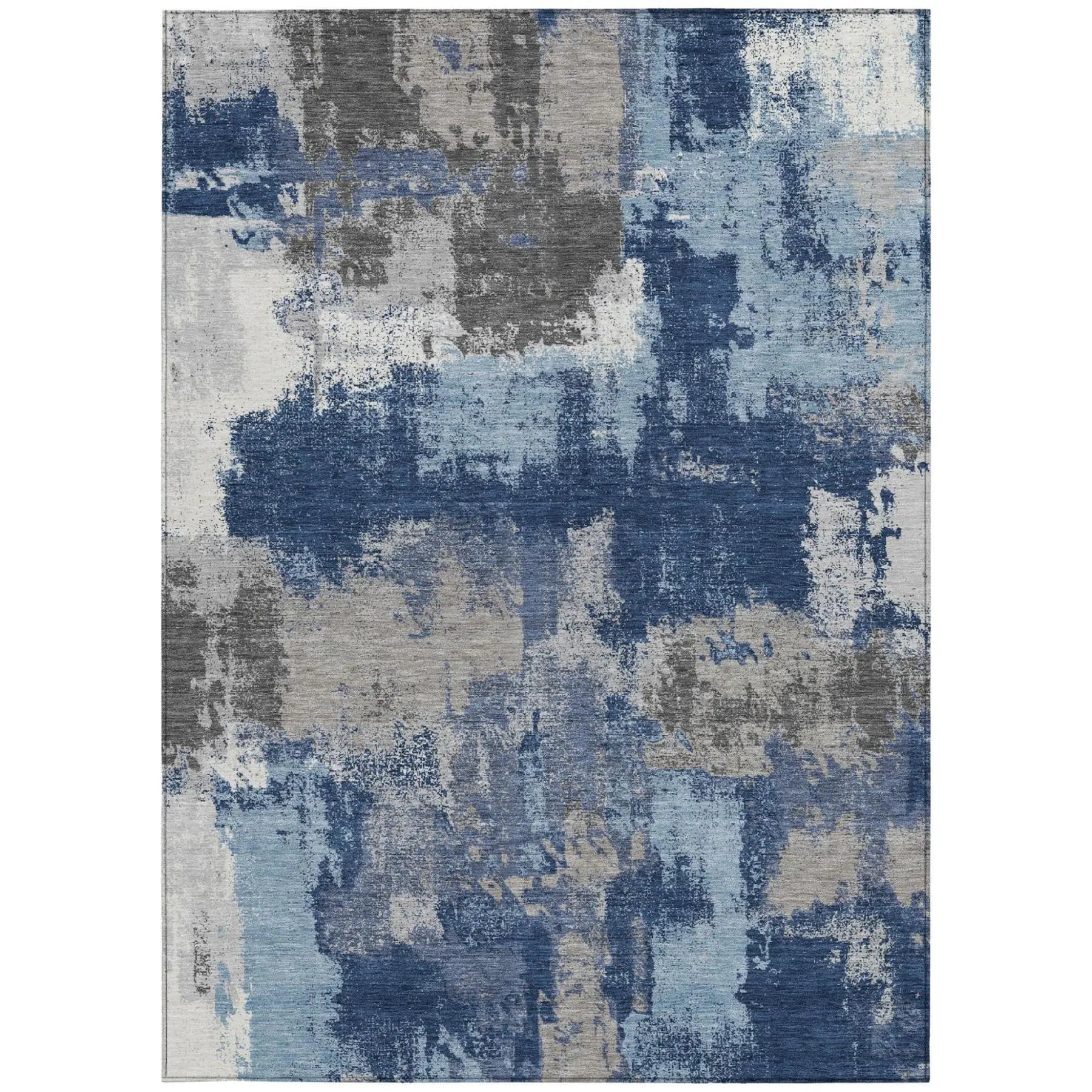 5' X 8' Navy Blue And Blue Abstract Washable Indoor Outdoor Area Rug Homeroots Outdoor
