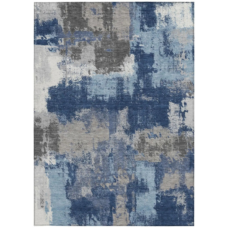 5' X 8' Navy Blue And Blue Abstract Washable Indoor Outdoor Area Rug Homeroots Outdoor